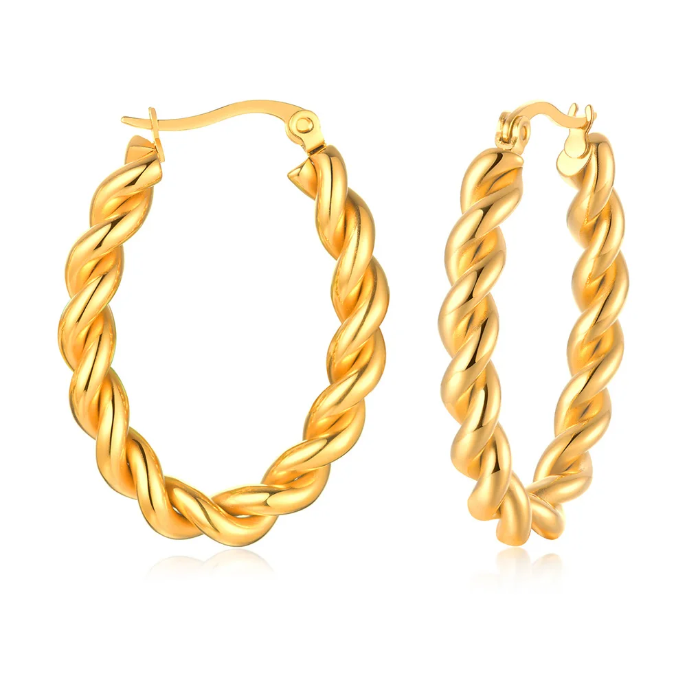 

Dainty 18k Gold Plated Stainless Steel Chunky Twisted Hoop Earrings