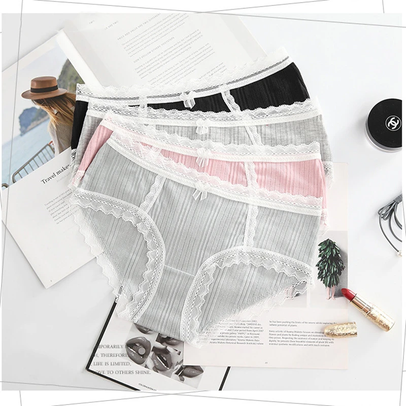 

UNICE ready to ship top seller women sexy underwear cotton with lace and bow ladies bikini panties cotton briefs, 4 colors in stock