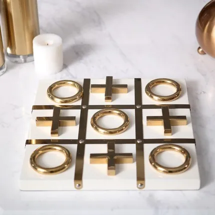 

Tabletop home decoration accessories modern wooden chess board set, White&gold