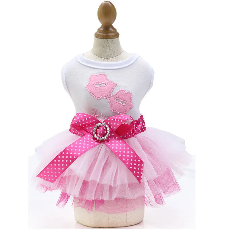 

Sweet summer thin pink hollow dresses for puppy dogs cats princess dress pet apparels wholesale, Many colors