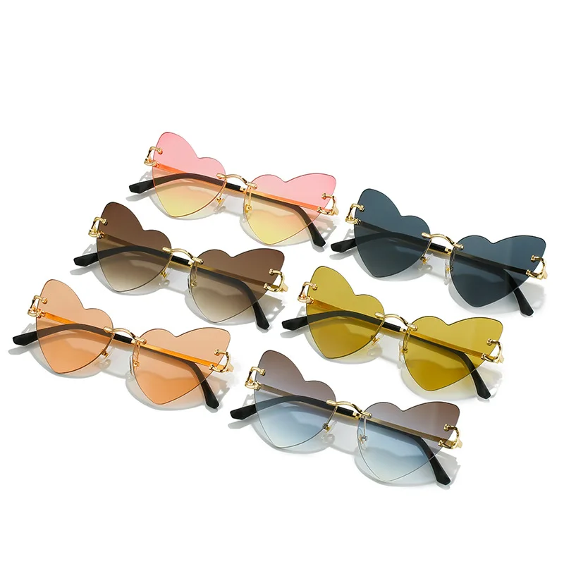 

New Cute black sunglasses for women 2021 love heart shape sunglasses rimless