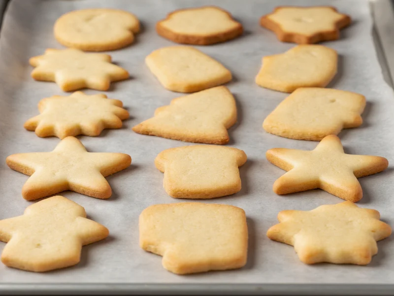 Perfectly shaped sugar cookies with crisp edges on baking sheet