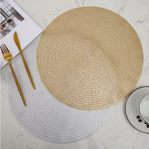 

Tabletex Custom-made hollow out craft PVC table mat 38cm round placemat cash commodity, Silver,gold