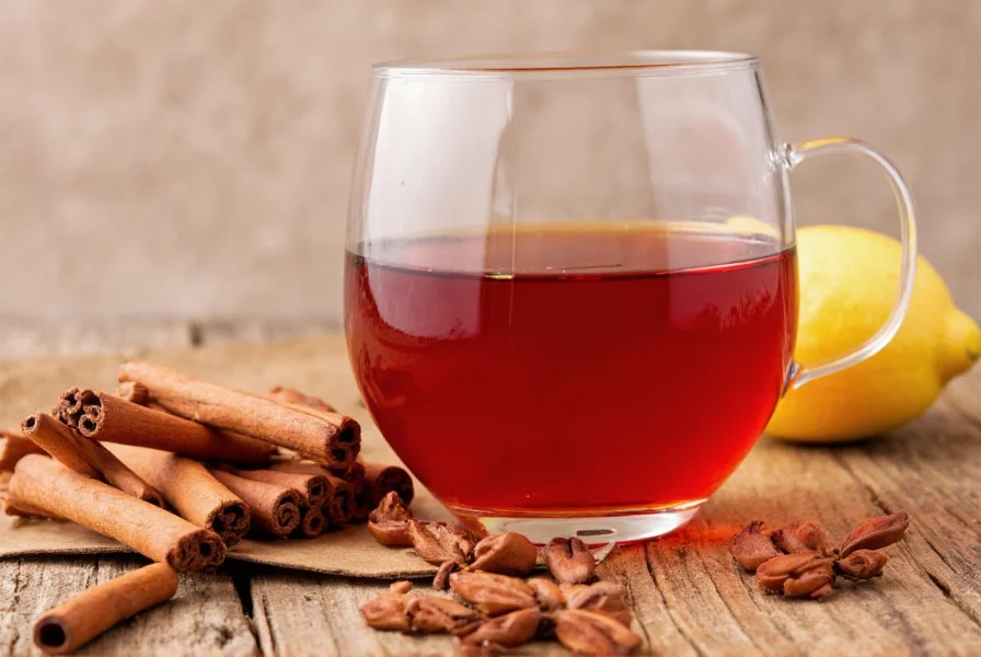 Glass jar with cinnamon sticks and water showing proper steeping technique with measurement markers and timing instructions