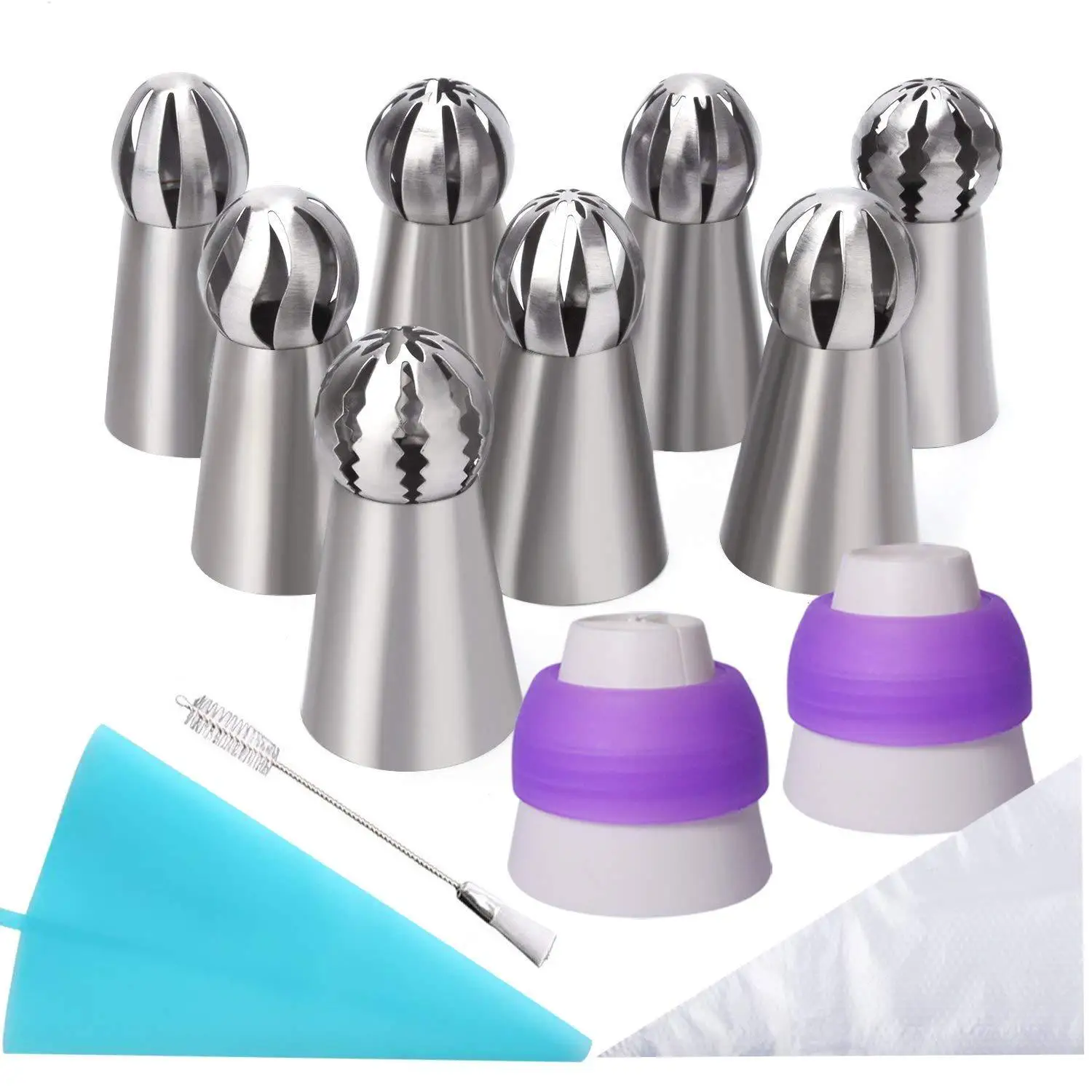 

Framed globe nozzles set Stainless steel Large nozzle/icing piping tips/Russian piping tips cake tool, Sliver