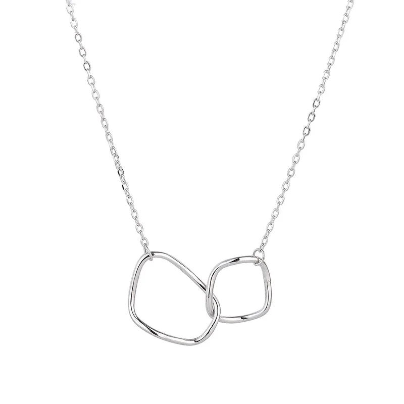 

Simple design irregular double ring necklace creative cool S925 sterling silver interlocking clavicle chain, Picture shows
