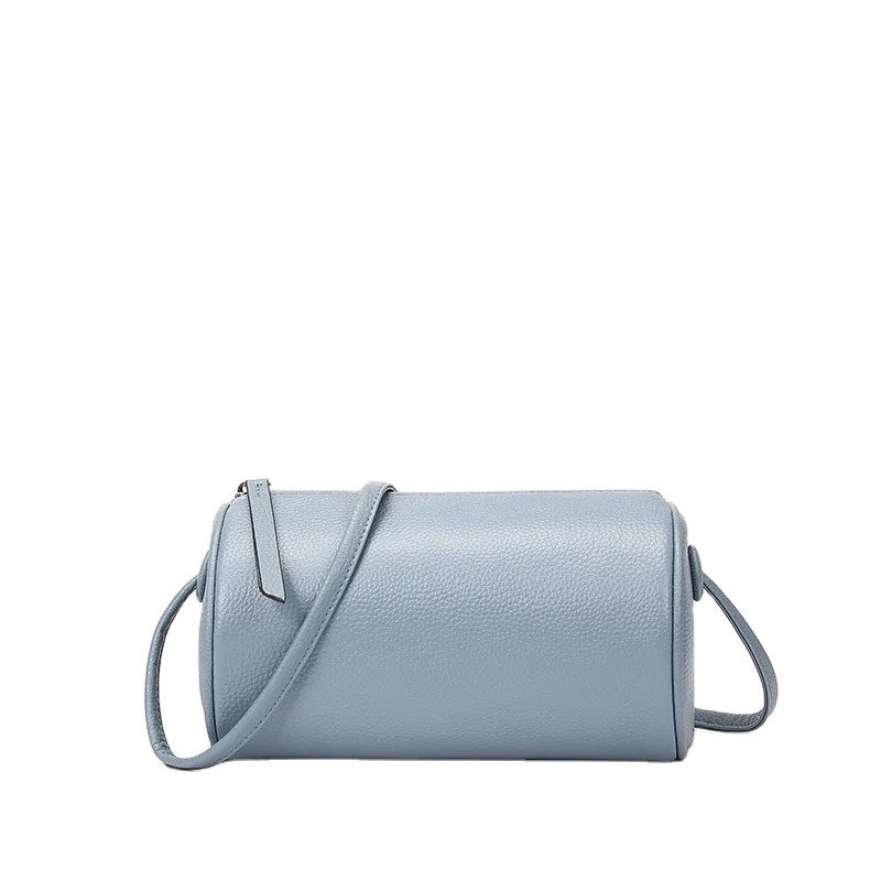 

Genuine leather cylindrical wholesale jelly bags and solid slides hand bag crossbody bag, Black, blue, gray