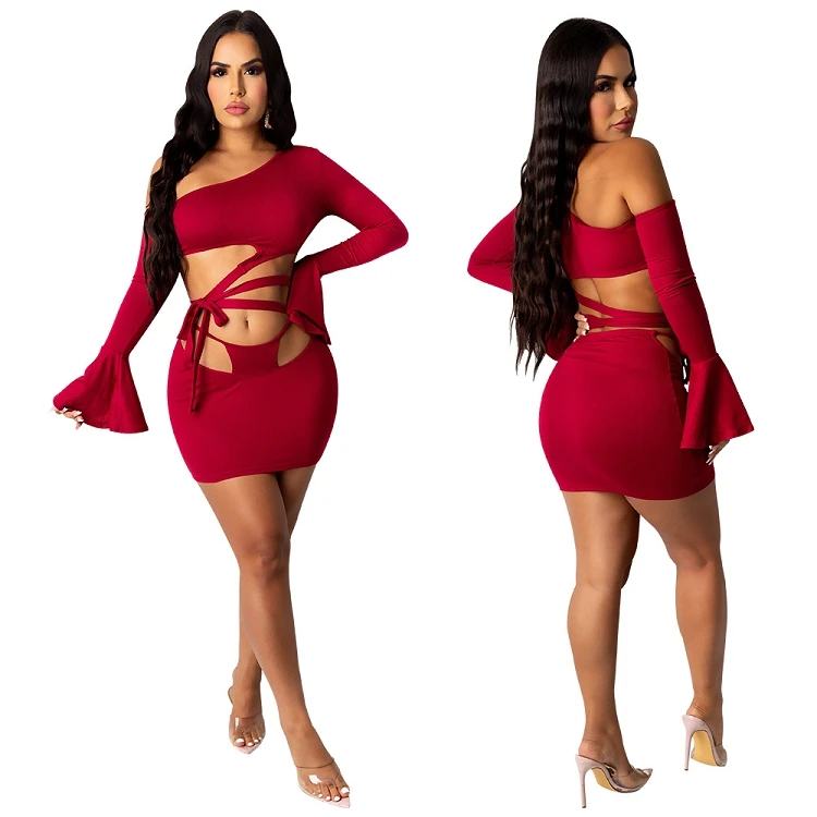 

Crop Top And Skirt 2 Pieces Sets Bodycon Sexy Summer Two Peice Skirt Set Hollow Out Outfit Women Clothing