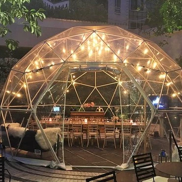 

Winter Outdoor Luxury Igloo Geodesic Glamping Clear Dome House Tent With Fireplace Insulation
