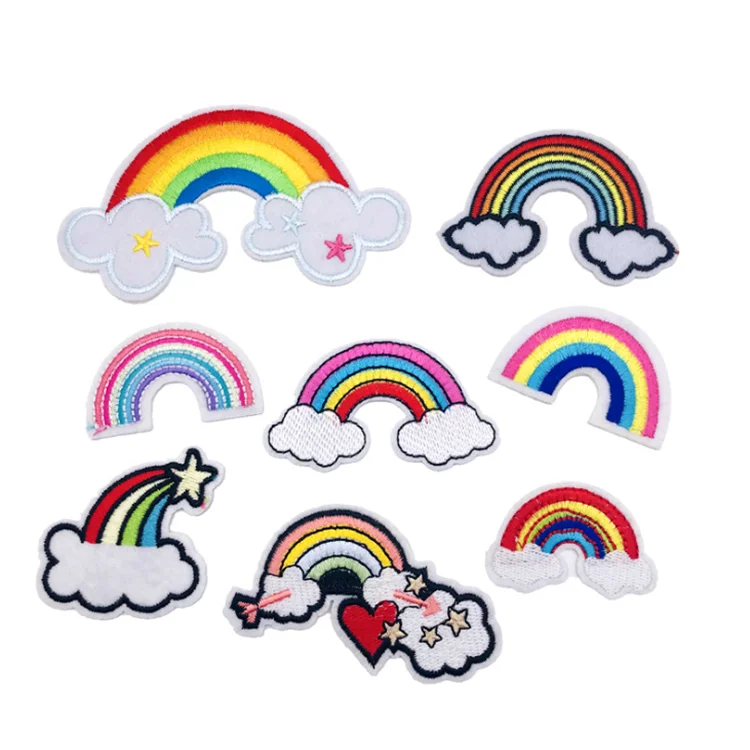 

Wholesale Custom Colorful Felt Sequin Rainbow Embroidery Patch Iron On Patches, Mix