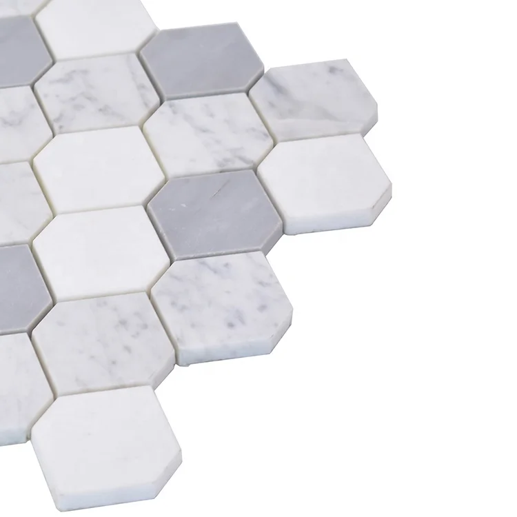 Moonight Mosaic Tile Grey Hexagon Stone Italy High Quality Acquabiance Carrara White Online Technical Support Polished 319*264mm