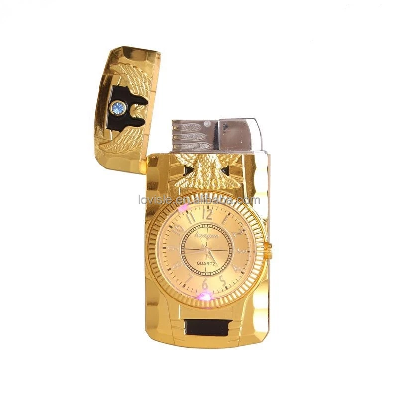 

Lovisle Clock Watch Quartz Lighter Compact Butane Jet Torch Cigarette Cigar Straight Fire Lighter Gas Men Gift