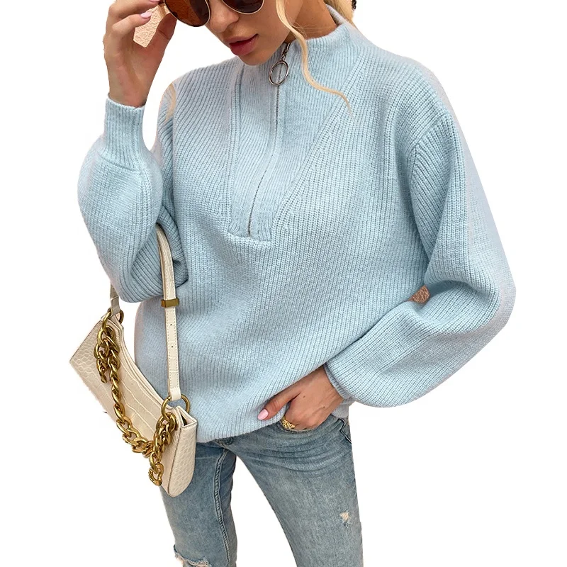 

new fashion long sleeve warmful pullover women knitted sweater with half zipper 2021 autumn and winter streetwear sweater coat, Custom colors