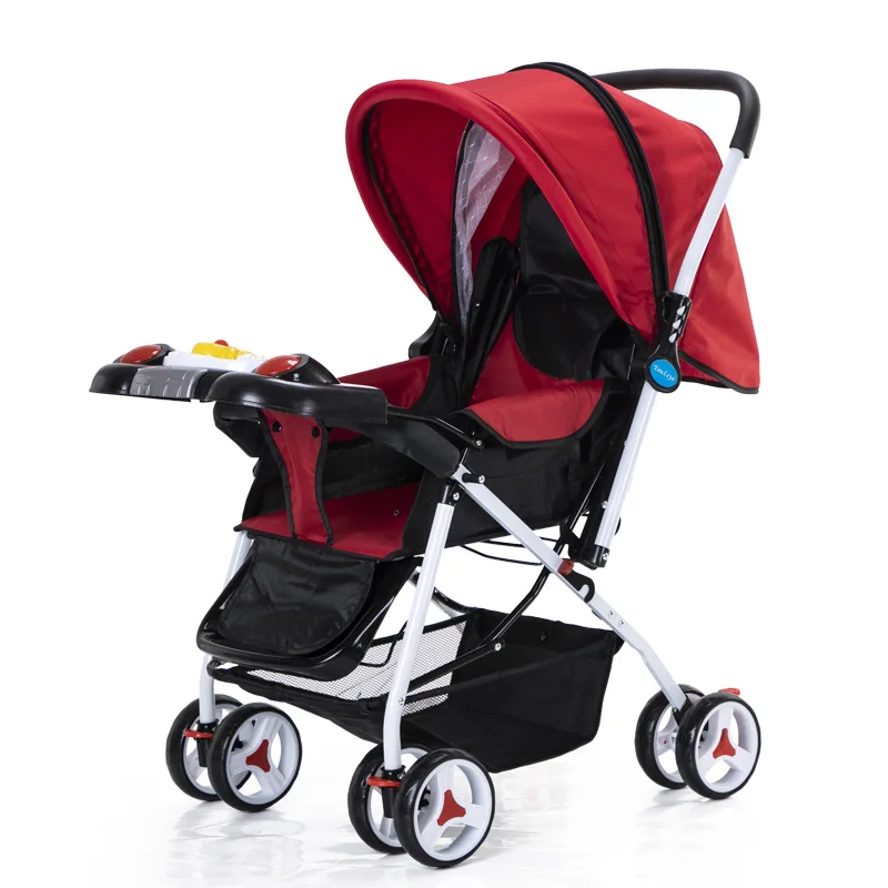 

The landscape full-top baby stroller can be folded into a four-wheel shock-absorbing stroller and can be retracted by one button, As shown