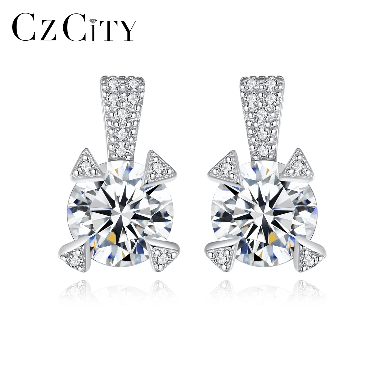 

CZCITY AAA Cubic Zirconia 925 Sterling Silver Diamond Women Stud Earrings Clear CZ Stone Jewelry