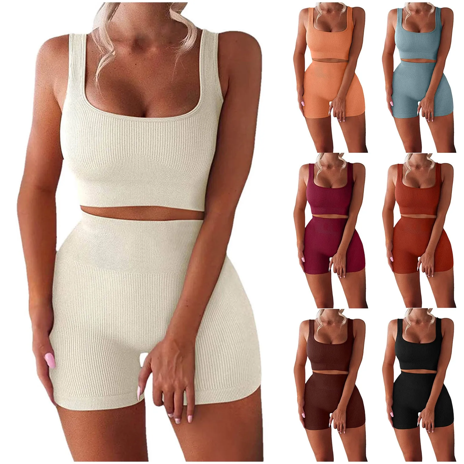 

Women sports wear jumpsuit biker Fitness shorts set tracksuit gym workout Two piece yoga suit, Red grey black
