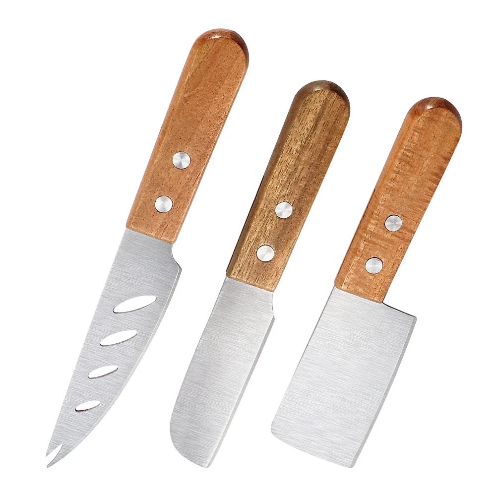 

3 Piece Cheese Knife Set Stainless Steel Butter Knife Spreader Tool Acacia Wood Handle Cheese Cutter Collection, Silver