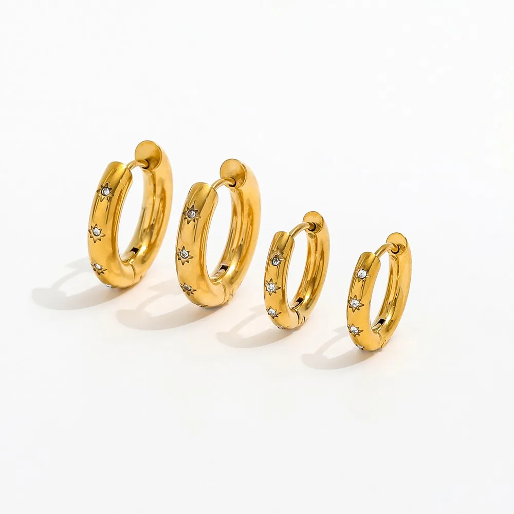 Joolim Jewelry Chunky Zircon Earring Starburst Cz Crystal Stainless Steel Hoop Earring Waterproof Fashion Jewelry