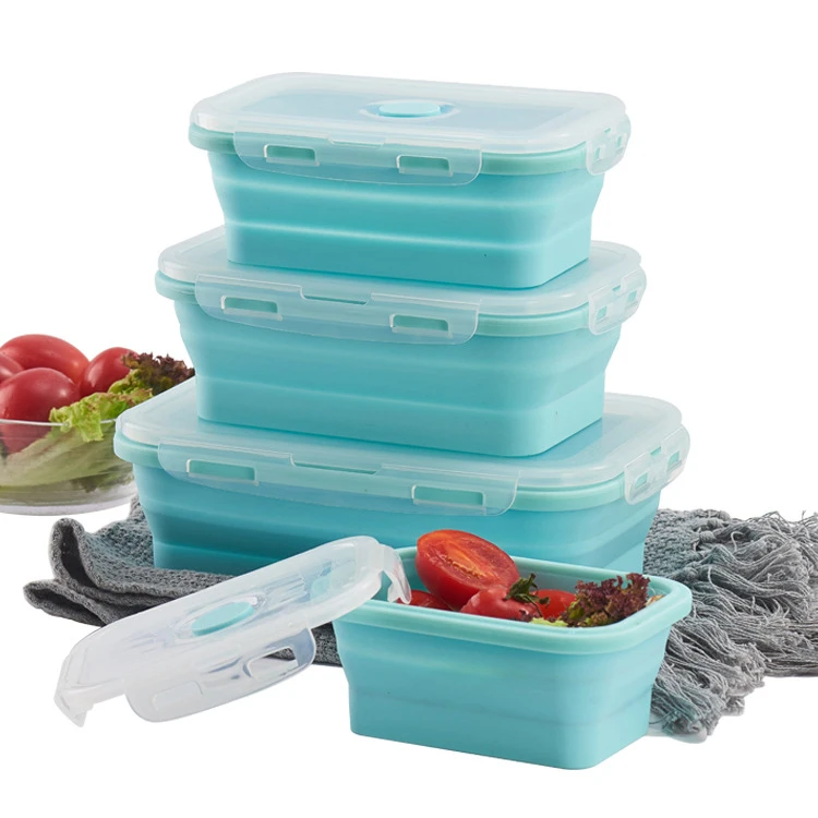 

Various sizes portable eco rectangle collapsible silicone food storage container,Foldable silicone children school lunch box, Stock colors/pantone colors