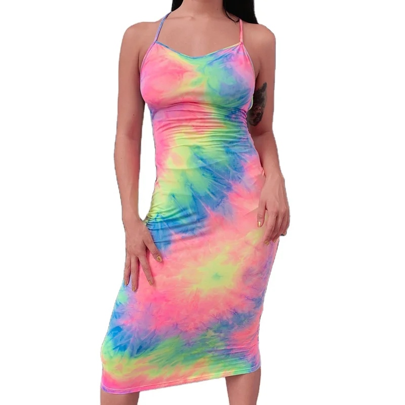 

China factory wholesale ladies sexy camouflage tie-dye suspender dress