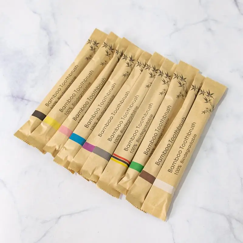 

Ecological Travel Bio Hotel Supply Kraft Paper Package Flat Handle Biodegradable Adult Bamboo Toothbrush