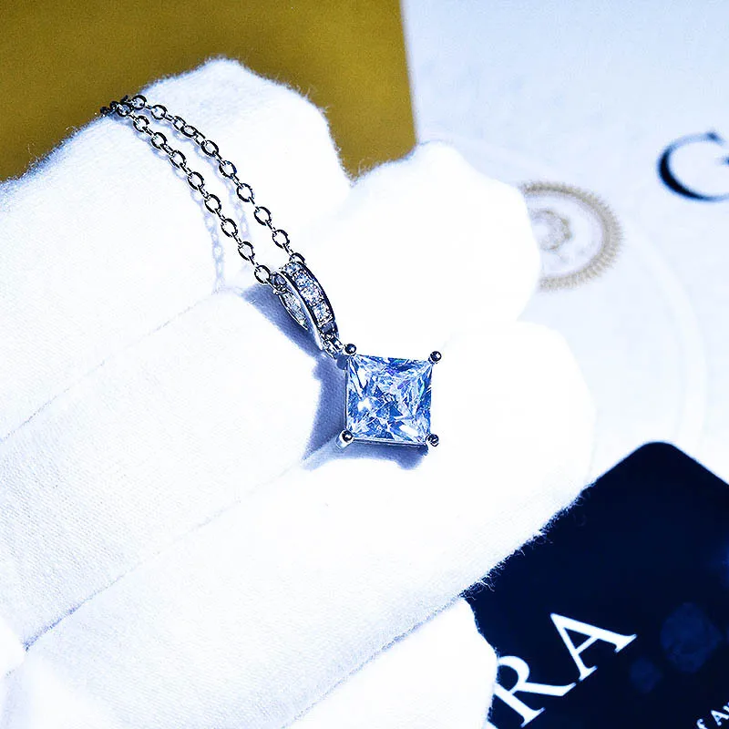 

Fashion Square Crystal Zircon Diamonds Gemstones Pendant Necklaces for Women Girl White Gold Silver Color Choker Jewelry Gifts, Customized color