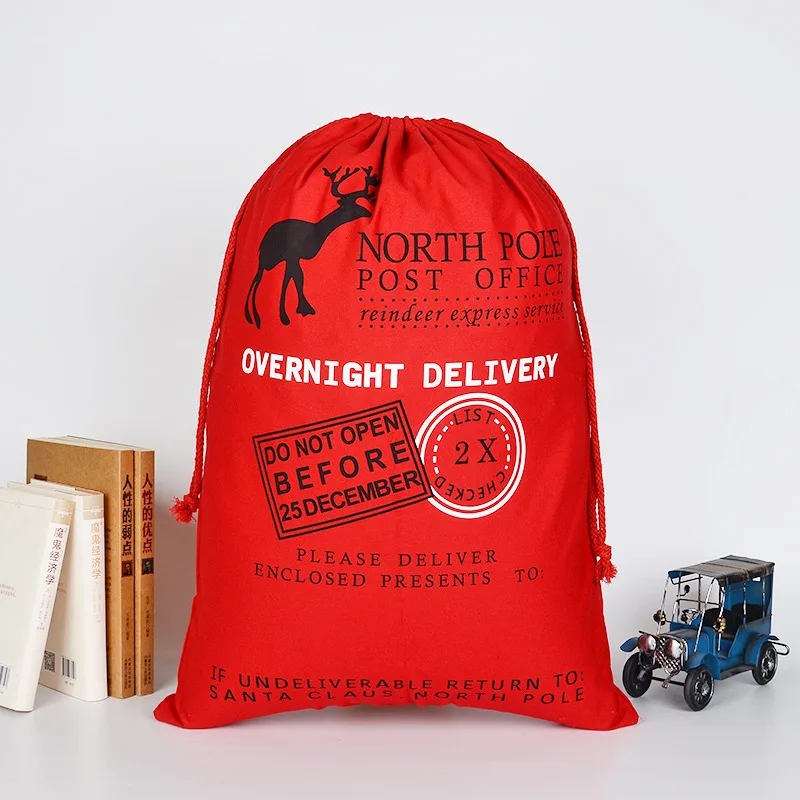 

CB-006 2019 Deer print red drawstring bag bags christmas string gift bags 100% cotton canvas bag wholesale instock, Picture show