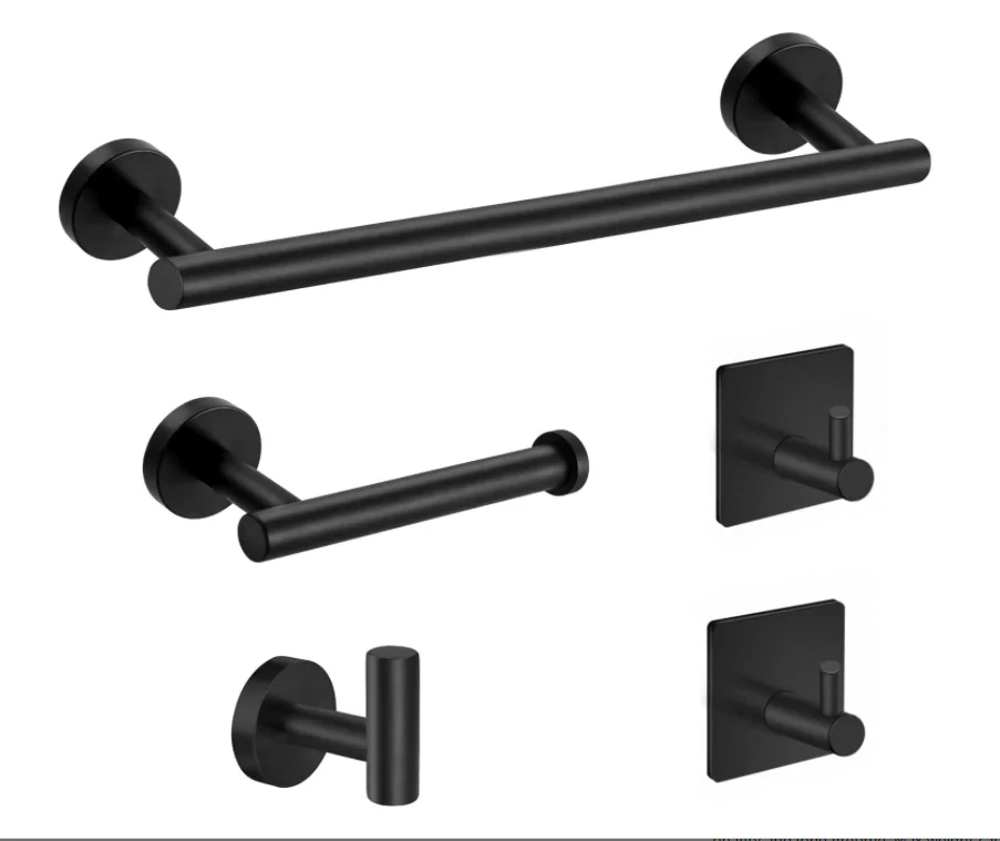 

5-Pieces Matte Black Bathroom Hardware Set SUS304 Stainless Steel Round Wall Mounted