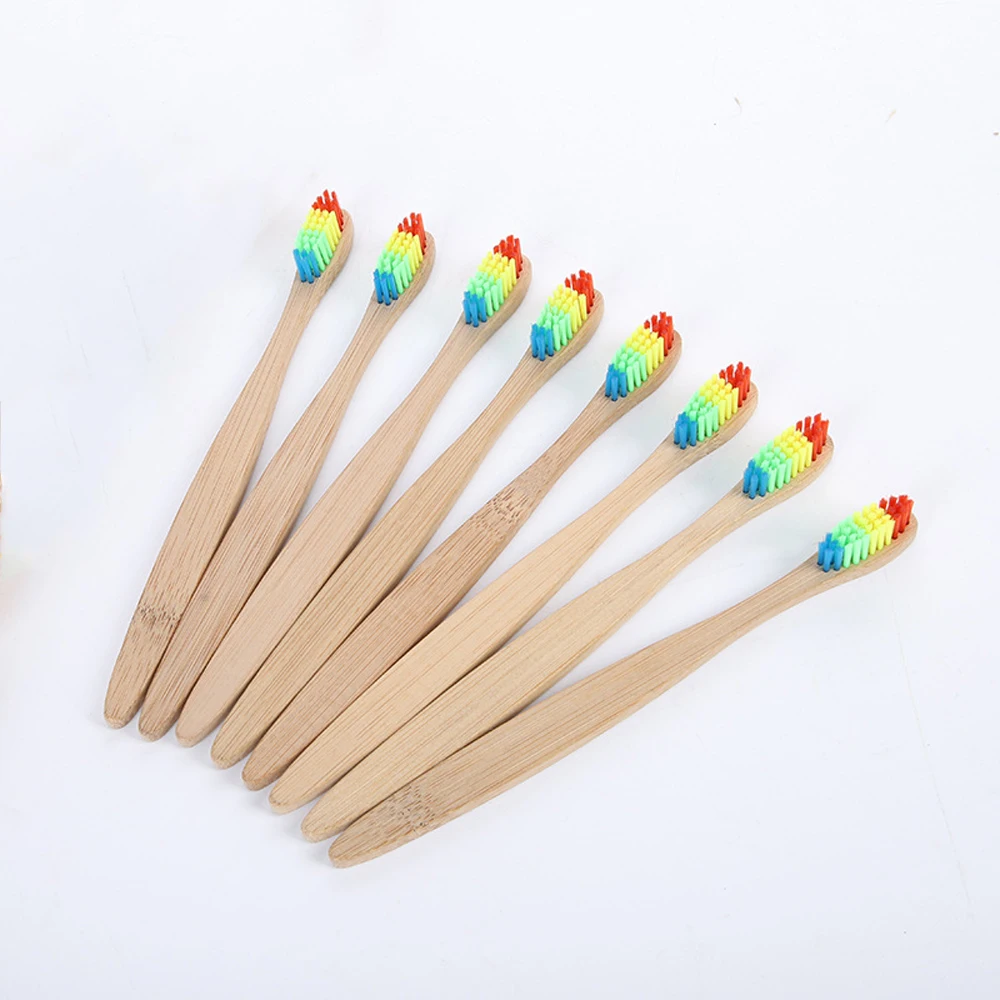 Wholesale Colorful Rainbow Eco Friendly bamboo toothbrush Natural custom Bamboo Toothbrush