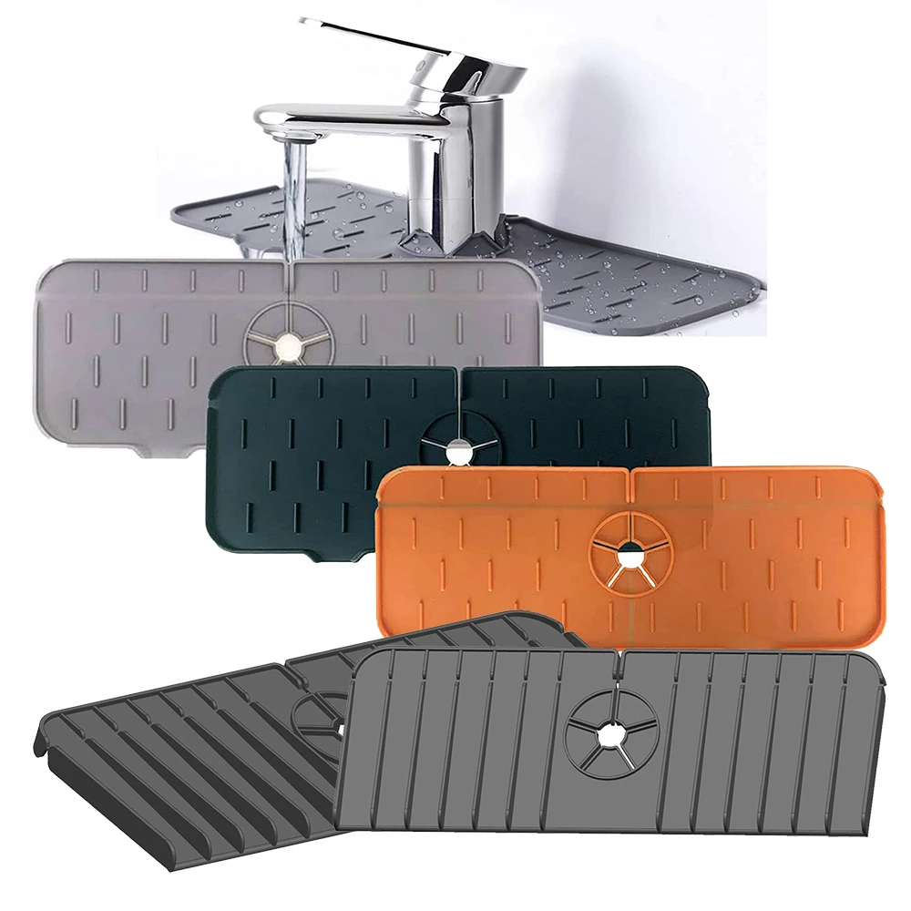 

2022 Upgrade Silicone Sink Splash Guard, Kitchen Faucet Absorbent Mat Bathroom Faucet Splash Catcher Behind, Drying Mat Counter, As picture or customized