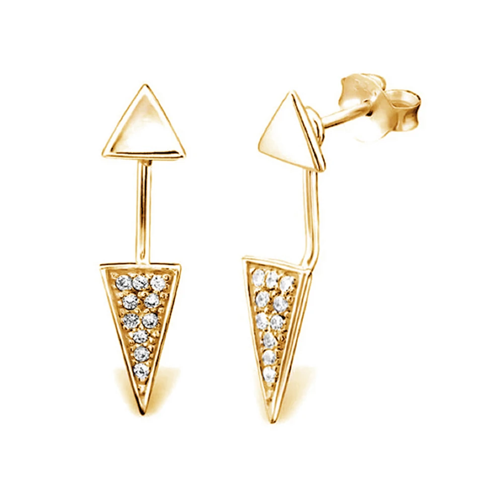 

women silver jewelry manufacturer 925 sterling silver nice 18k gold plated shine tri pointy stud earrings