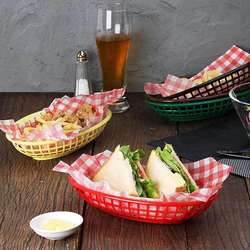 Red Plastic Oval Food Burger Baskets Restaurant Food Tray Basket For