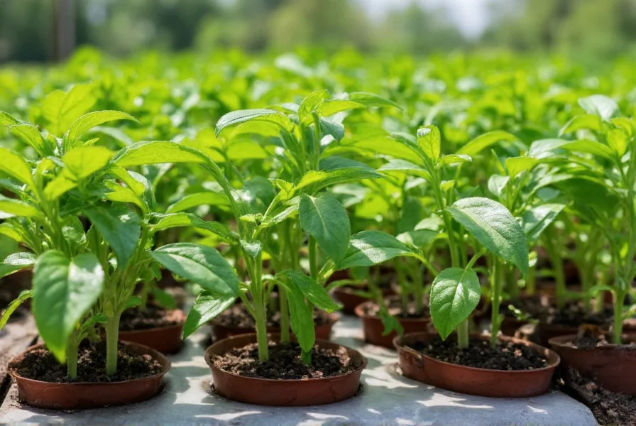 Healthy pepper plant seedlings in starter pots with proper spacing and lighting conditions