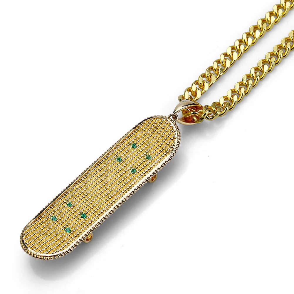 

New hip-hop jewelry gold plated micro set pendant skateboard exaggerated hipster necklace