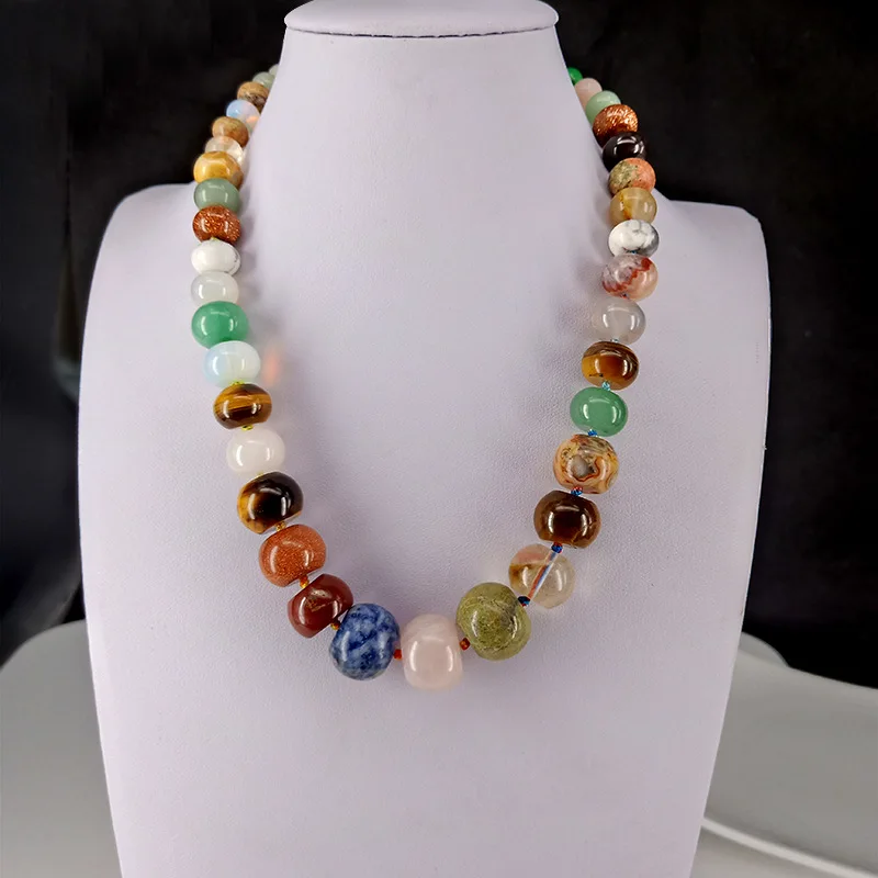 

Natural Agate Semi-precious Stone Crystal Necklace Women's Colorful Versatile Necklace Accessories Abacus Healing Energy Gift