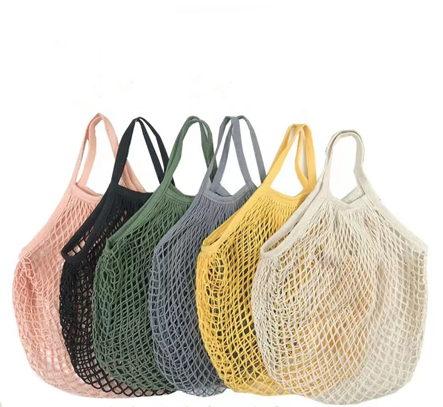

Eco-friendly Net Bag French Organic 100% Cotton mesh produce Bag Degradable Food Shopping storage String Mesh Tote Bags