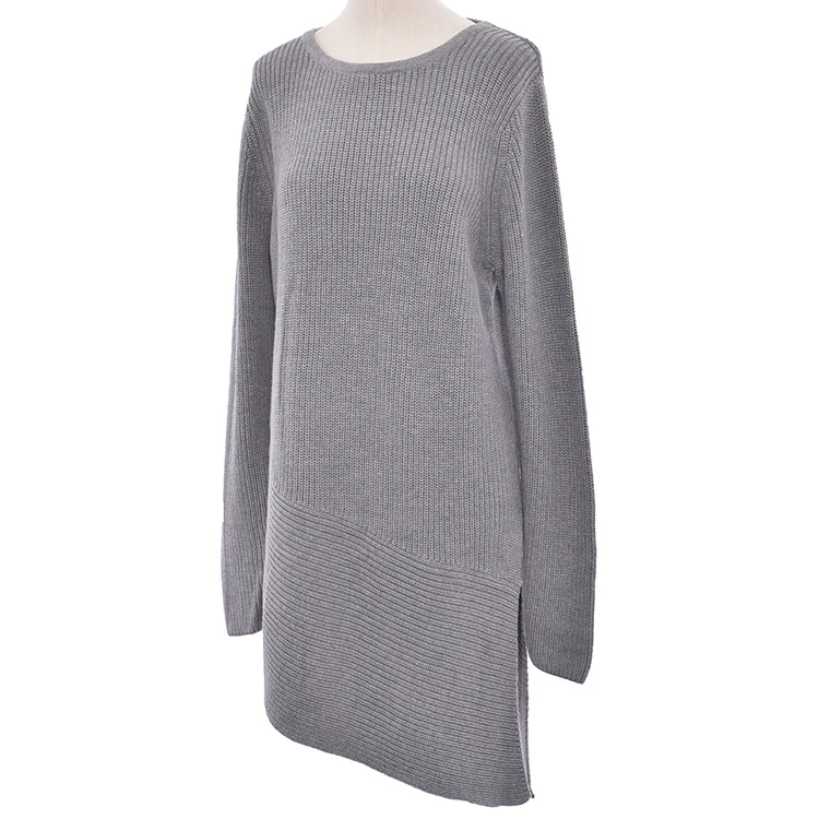 

Ladies Spring Fall Casual Loose Solid Colored Boatneck Long Sleeve Side Slit Plain Jumper long sweater Dress
