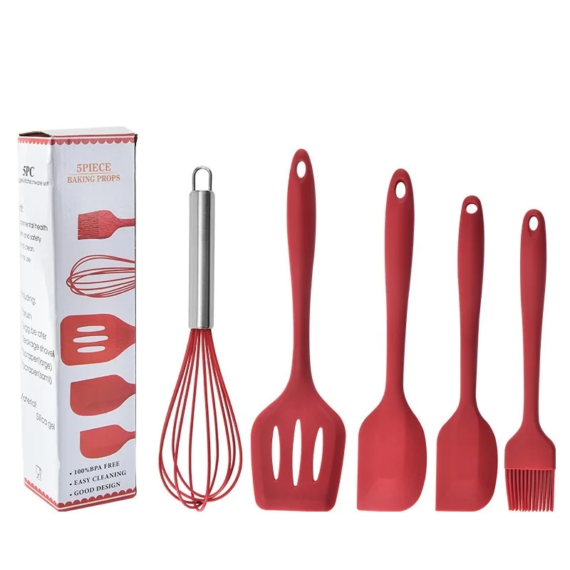 

Home And Kitchen Accessories 5 Piece Food Grade Home And Kitchen Accessories Kitchen Tools Silicone Cooking Utensils Set Cheap, Red/green/pink/blue