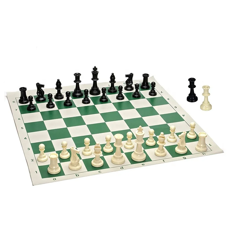 

Value Tournament Chess Set - Filled Chess Pieces and Green Roll-Up Chess Board Vinyl, Picture