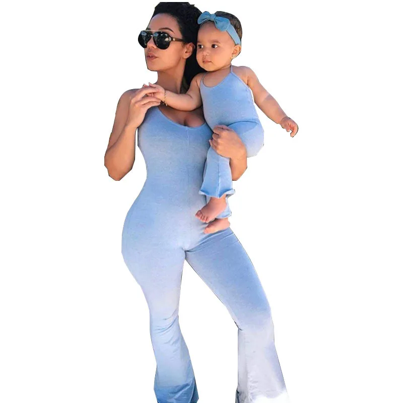 

Wholesale Drop Shipping Amazon Women's Summer Mommy and Daughter Jumpsuit Parent-Child fashion suit Mommy and Me Onesie, Blue