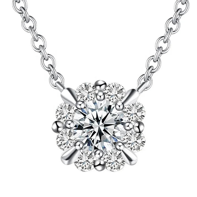 

14k 18k plantinum white gold 50 points snowflake CVD lab diamond jewelry clavicle chain ladies engagement pendant necklace