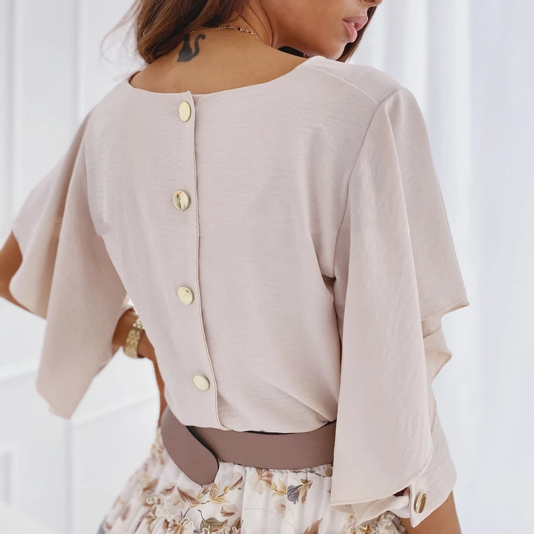 

2021 hot summer loose butterfly sleeves back button shirt women, Picture showed