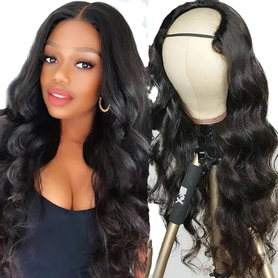 

U Part Wig Human HD Brazilian Body Wave Half Wigs `150%Denstiy With Clips Natural Hair Wigs For Black Women On Sale