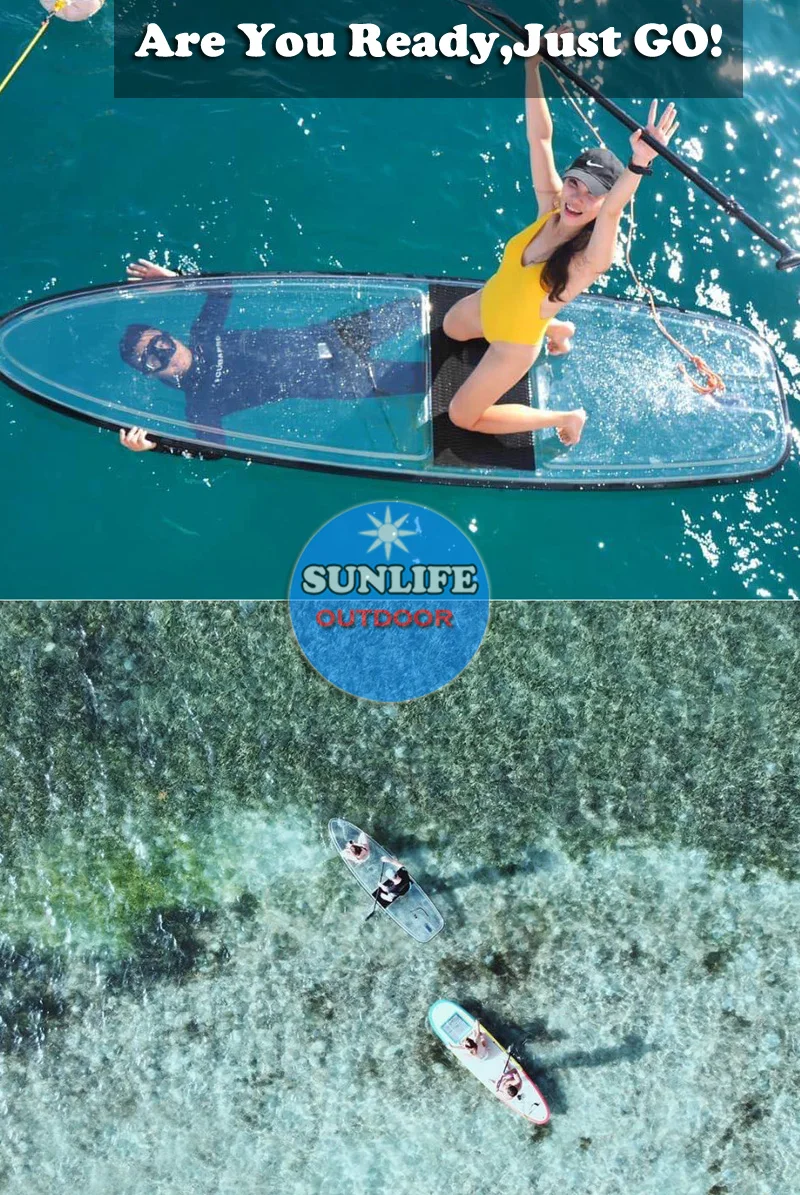 2020 New Style Wholesales Lexan Transparent Clear Paddle board transparent SUP with paddles and Foot leash