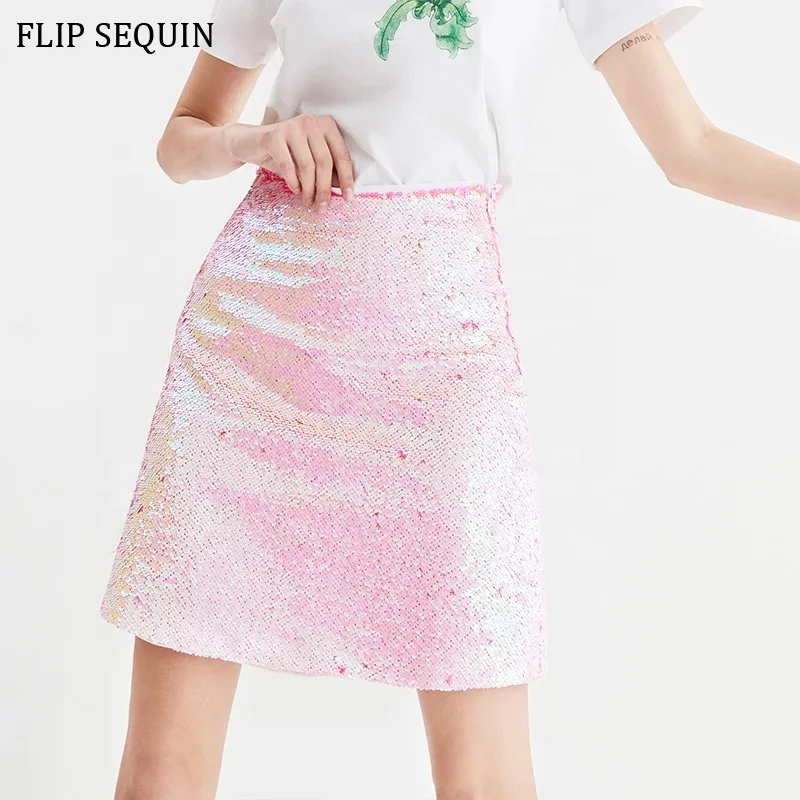 

Latest Designs Custom Women Mini Pink Flip Sequin Skirts Made in China