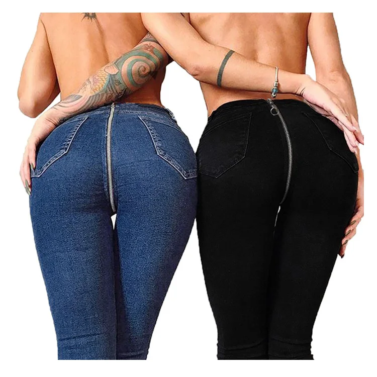 

Wholesale fashion open crotch front to back zipper jeans