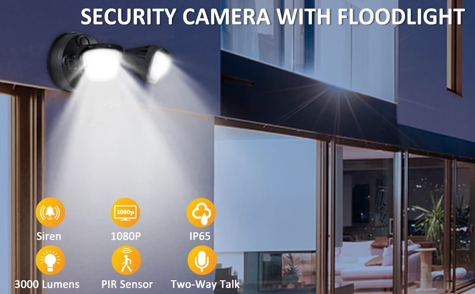 Outdoor 3000 Lumens Floodlight Camera Google Home Alexa Video