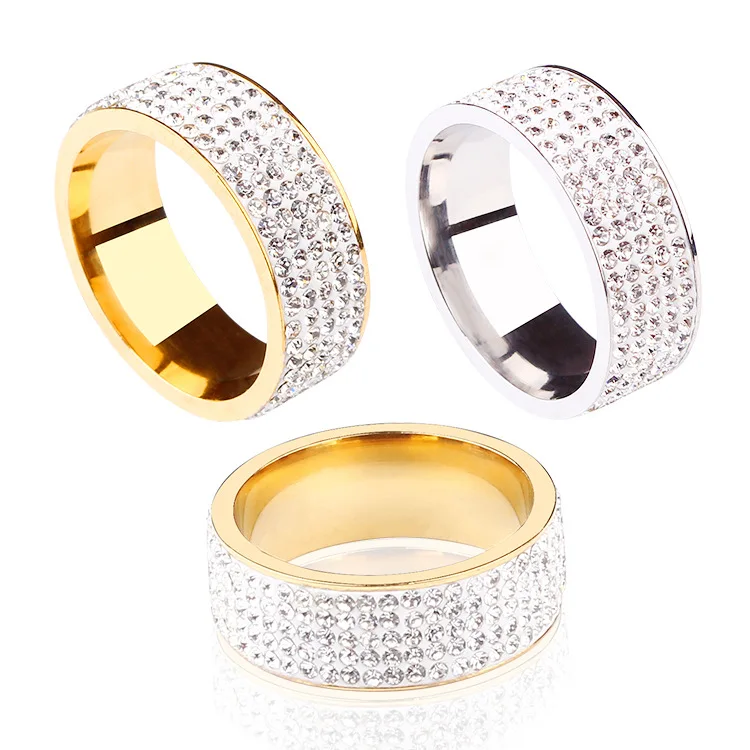 

Titanium Steel Five Row Diamond Ring Hot Selling Jewelry Diamond Ring Stainless Steel Full Diamond High Grade Ring