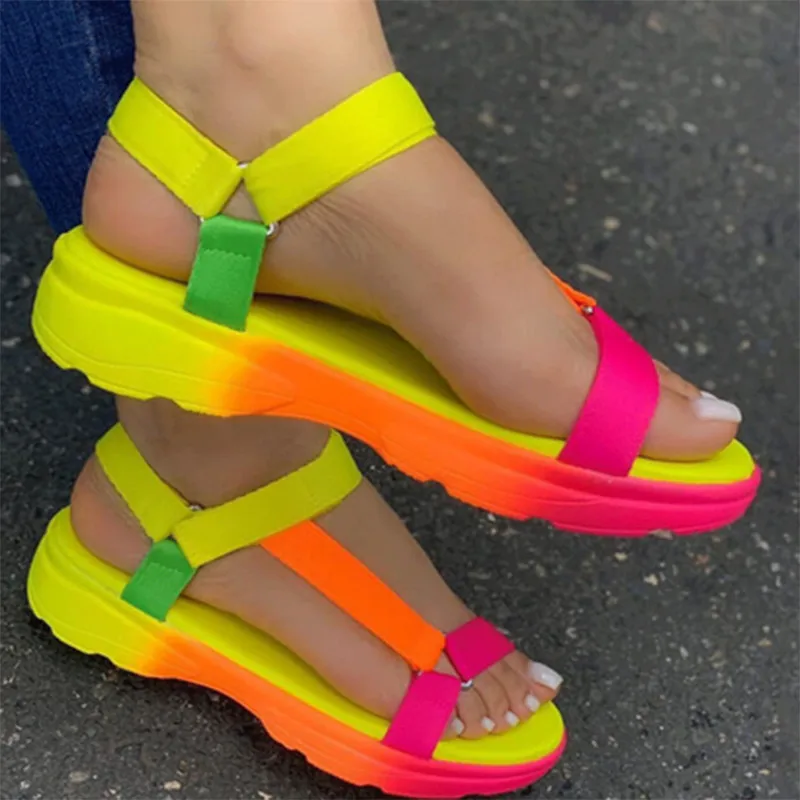 

New Sandals Wear Shoes Flat Shoes Slippers Nylon Flat Women Comfortable Outdoor Hook Loop Sandals Hollow Out Summer Casual Shoes