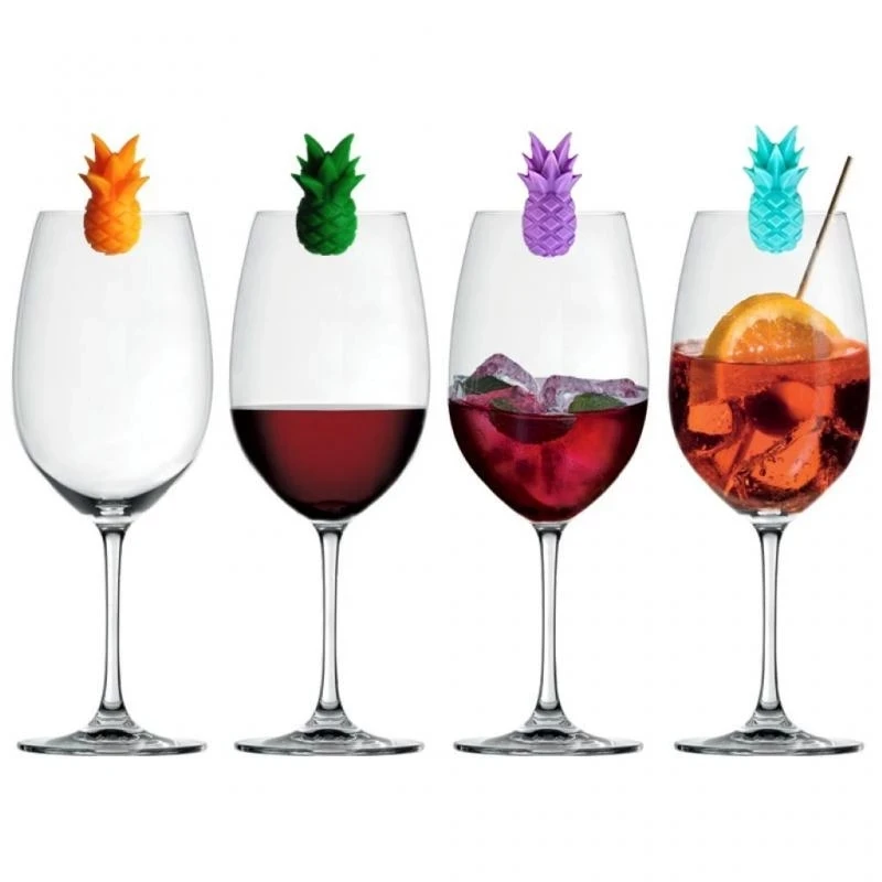 

Creative Pineapple Marker Charm Drinking Glass Identification Cup Labels Tag Signs for Party 6pcs Silicone Red Wine Glass Marker, 6 colors